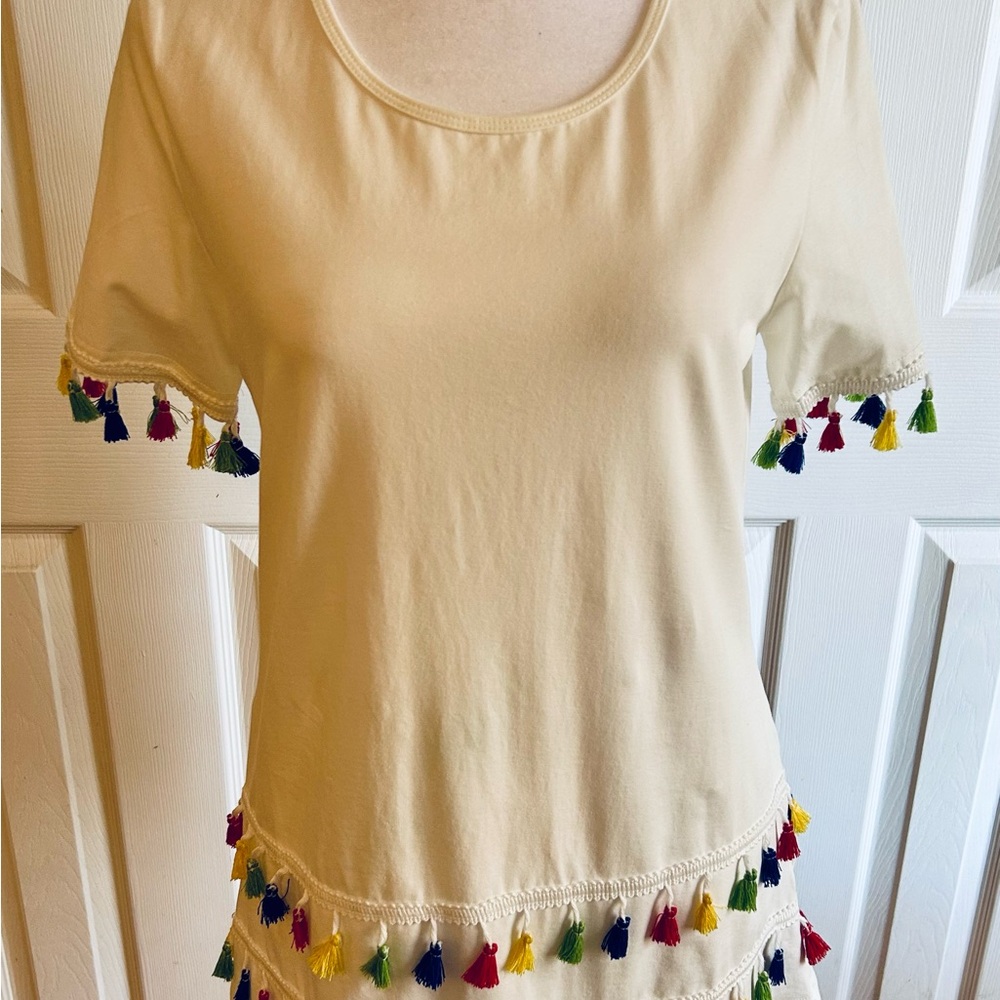 Women's White Tassel Trim Top